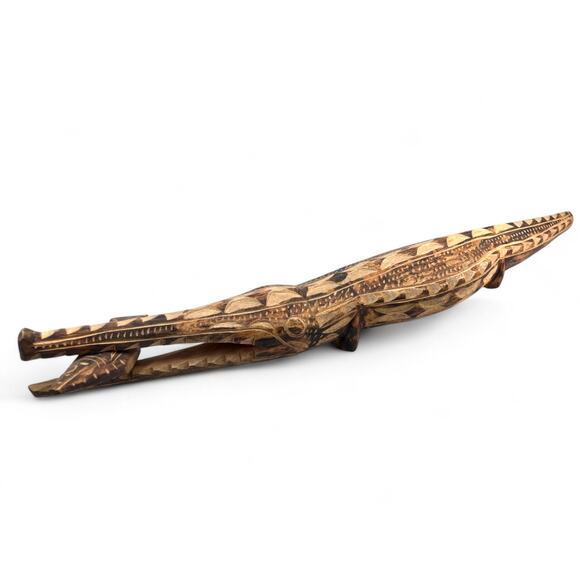 Long Hand Carved Wood Alligator Crocodile Sculpture Folk Art Artisan 21" Fish